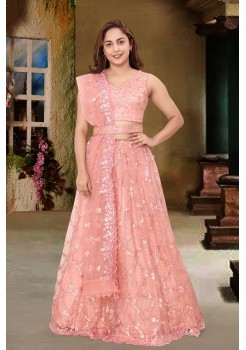 Pink  Satin Net Lehenga 